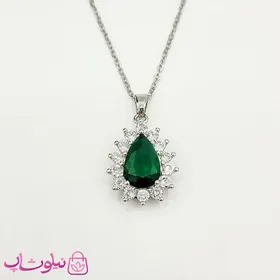 گردنبند دخترانه استیل نگین‌دار با سنگ سبز