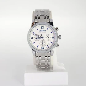 ساعت مچی مردانه چنکسی Chenxi CX911 تاریخ دار و 3موتور فعال کرنوگراف (نقره ای صفحه سفید)
