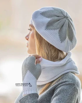 کلاه و شال و دستکش دخترانه طرح گل اندلس