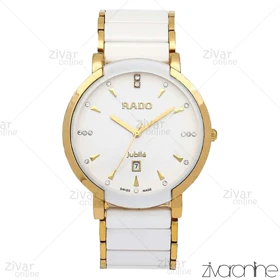 ساعت رادو مردانه سرامیکی سفید طلایی ایندکس نگین‌دار 106341