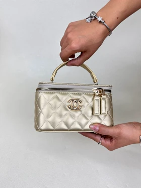 کیف زنانه باکسی دوختی آینه دار شنل CHANEL کد 1670 (شامپانی)