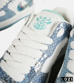 کفش کتانی مردانه و زنانه سفید آبی NIKE dunk low steam puppet مدل 7276