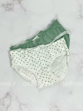 شورت نخ پنبه عروسکی سبز طرح سفید سبز