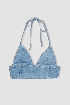 بلوز جین Afra x DeFacto Halter Crop C5862AX24SP