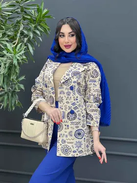 ست مانتو شلوار طرح دار چهار دکمه