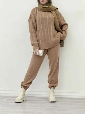 ست بافت و شلوار طرح زنجیره