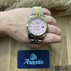 ساعت رولکس مردانه دورنگ طلایی صفحه صورتی ایندکس نگین m-6205