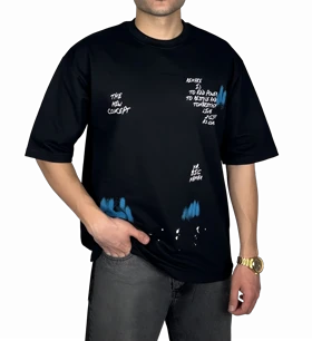 تیشرت آستین کوتاه مردانه مشکی طرح دار گرافیکی