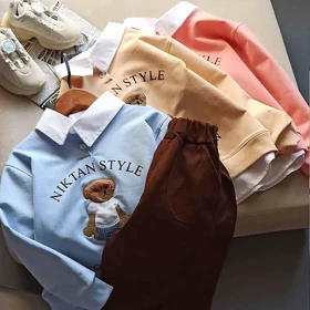 بلوزشلوار تدی دخترانه با شلوار مام کتان