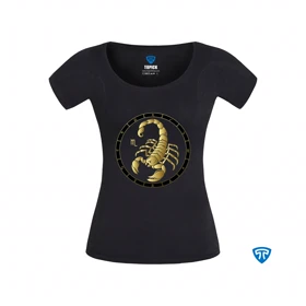 تیشرت ضدتعریق زنانه مشکی نماد متولدین آبان ماه