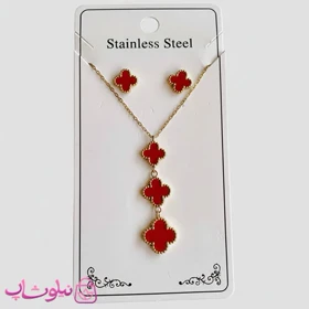 ست گوشواره و گردنبند ونکلیف آویزدار قرمز کد 1891