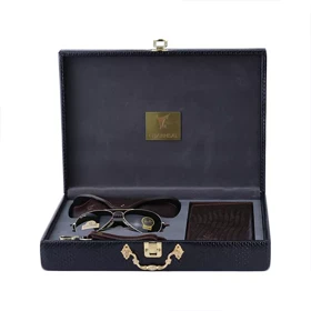 ست کیف کتی چرم و عینک مردانه چرمسال قهوه ای پوست ماری 182/2