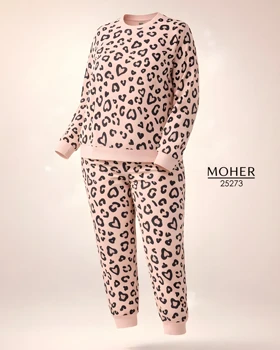 ست لباس راحتی زنانه سایز بزرگ طرح پلنگی قلبی