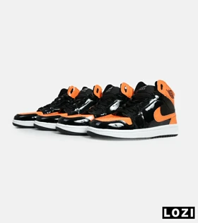 کفش کتانی مردانه و زنانه ساق‌دار مشکی نارنجی ورنی NIKE jordan 1