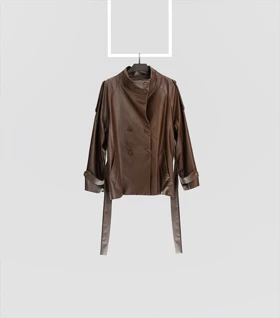 بارانی کوتاه چرم 1305 Pinki در دو رنگ