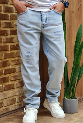 شلوار مام فیت آبی یخی زاپ‌دار