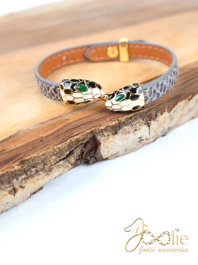 دستبند چرم ماری بولگاری کد B2221 (طوسی)