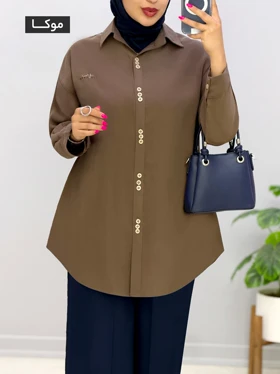 شومیز مانتویی سیلک شیلدا کد 9571220 (موکا)
