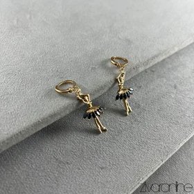 گوشواره زنانه ژوپینگ بالرین نگین مشکی 20372