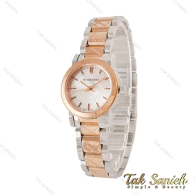 ساعت بربری زنانه دورنگ رزگلد صفحه سفید Burberry-4458-L