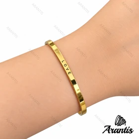 دستبند طلایی استیل love مدل u-10831