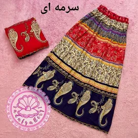 دامن نخی بلند طرح ترکمن در رنگبندی متنوع(کد1269) (سرمه ای)