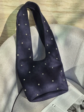 کیف نگینی دسته دار بند پهن 3499 (سرمه ای)