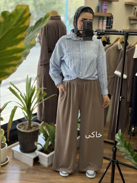 شلوار بگ اوشو جلو پیله_6023 (خاکی)