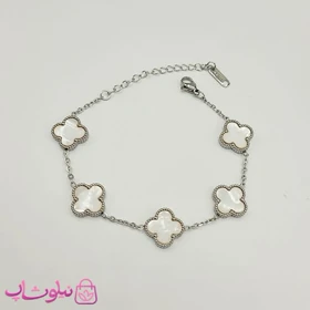 دستبند دخترانه مدل ونکلیف سفید نقره ای کد 1398