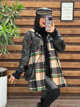 پالتو چهارخونه بالا چرم