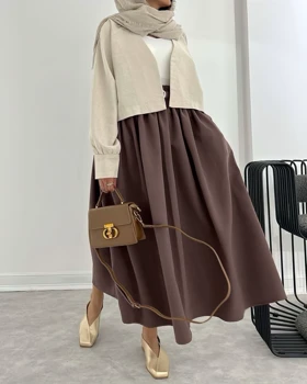 ست کت دامن و کمربند رنگ متضاد قد 90cm