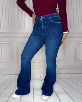 خرید شلوار جین بوتکات آبی تیره زنانه Women's Dark Blue Bootcut Jeans کد 70102