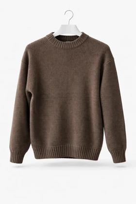 پلیور بافتنی لش باکسی یقه گرد قهوه ای سوخته فری سایز مناسب XL و XXL