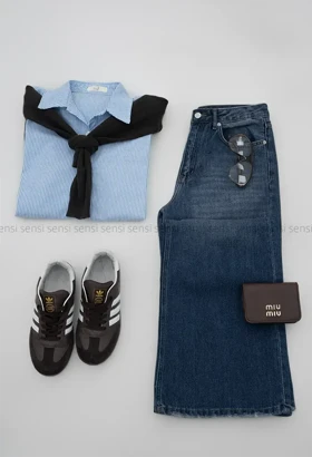 شومیز راه راه ابی کد1004481