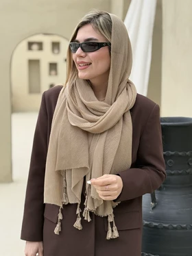 شال نخی پلیسه بامبو کد 766 (کرم تیره)