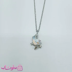 گردنبند دخترانه ظریف مدل ماه و پروانه سفید کد 85
