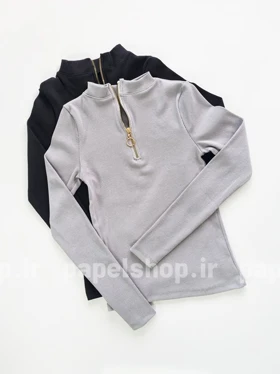 بلوز کبریتی یقه سه سانت آستین بلند نیم زیپ