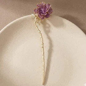 کانزاشی مو زنانه فلزی طرح گل بنفش مدل ویولسا