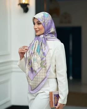 روسری ابریشم ژاکارد قواره 140 30209 (بنفش)