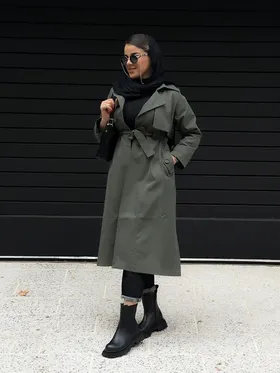 بارانی بلند دوشنل سبز یشمی 010101