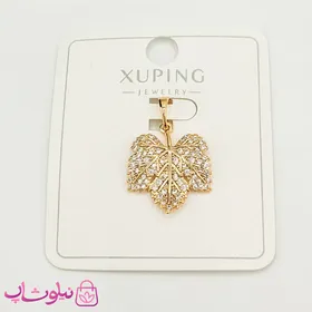 پلاک دخترانه ژوپینگ طرح برگ نگین‌دار طلایی