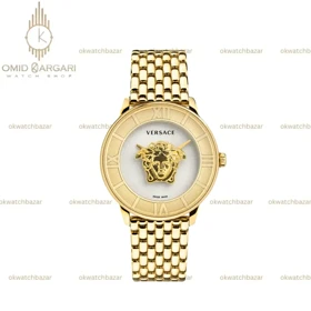 ساعت مچی ورساچه طرحدار بند طلایی صفحه سفید Versace
