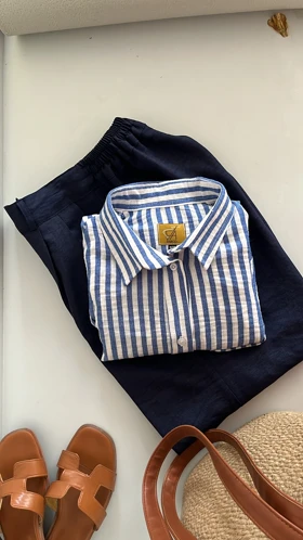 شومیز راه راه لینن زنانه خنک و تابستانی کد 093