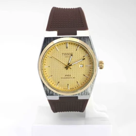 ساعت مچی مردانه تیسوت Tissot 1853 PRX تاریخ دار با ماندگاری رنگ بالا کد 3 (قهوه ای صفحه طلائی)