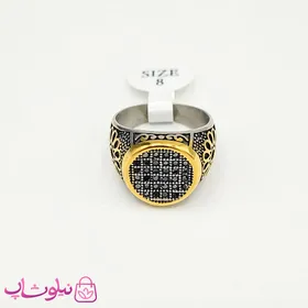 انگشتر مردانه نقره ای طلایی استیل با نگین مارگازیت کد 310
