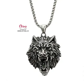 پلاک گردنبند استیل پسرانه طرح گرگ +زنجیر 70cm