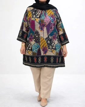 تونیک چهل تیکه اندونزی جدید 7359 (کرم بنفش)