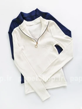 بلوز کبریتی یقه سه سانت آستین بلند نیم زیپ