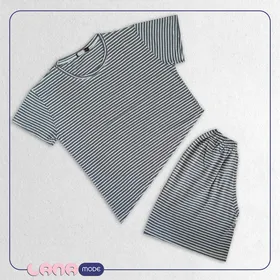 ست کراپ شرتک پنبه سوپر لاکرا گره‌ای رنگ طوسی راه راه