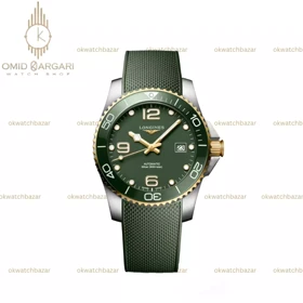 ساعت مچی لونژین اتوماتیک بند رابر سبز بزل طلایی Longines